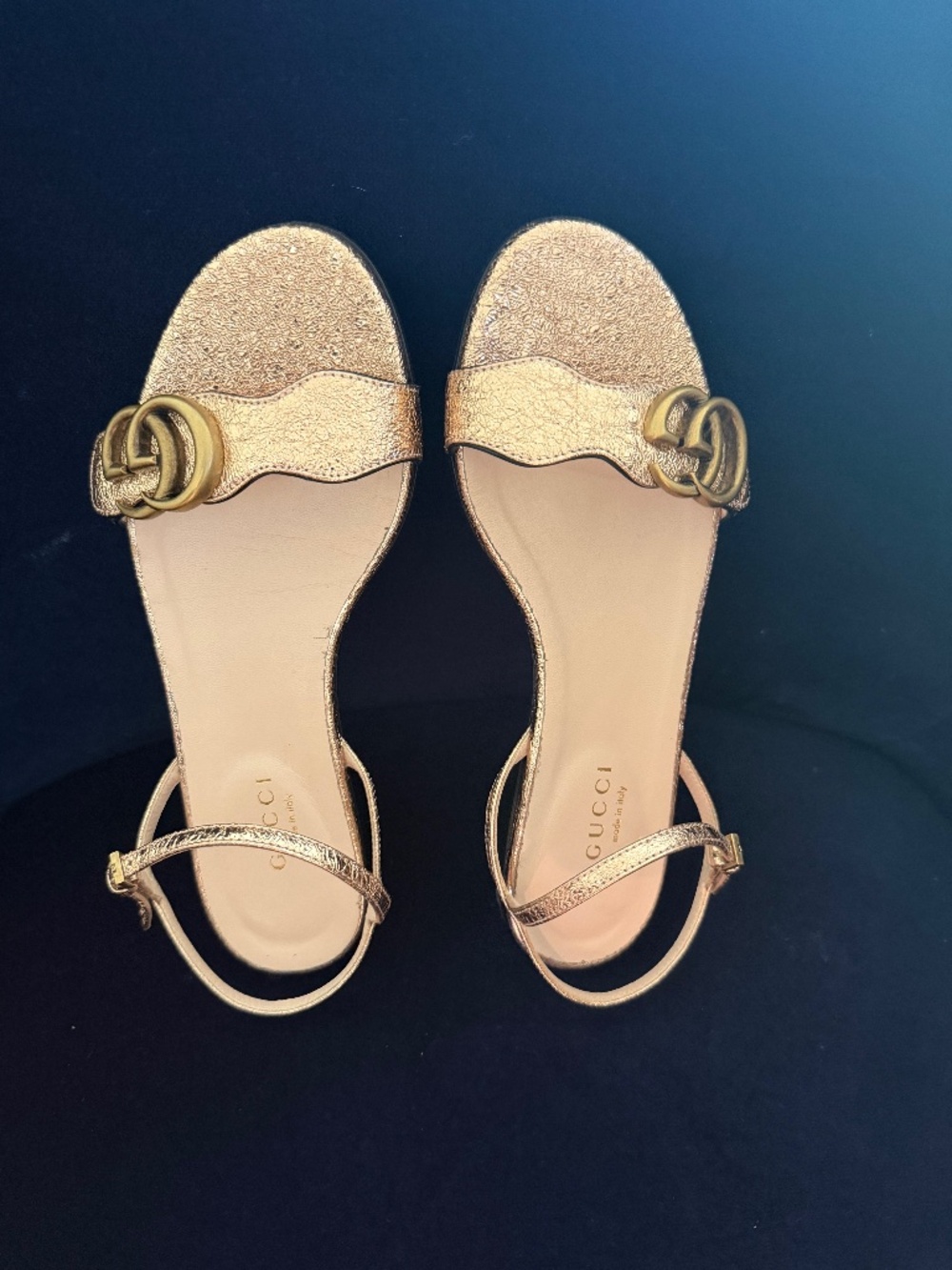 Gucci double G logo leather slingback sandals